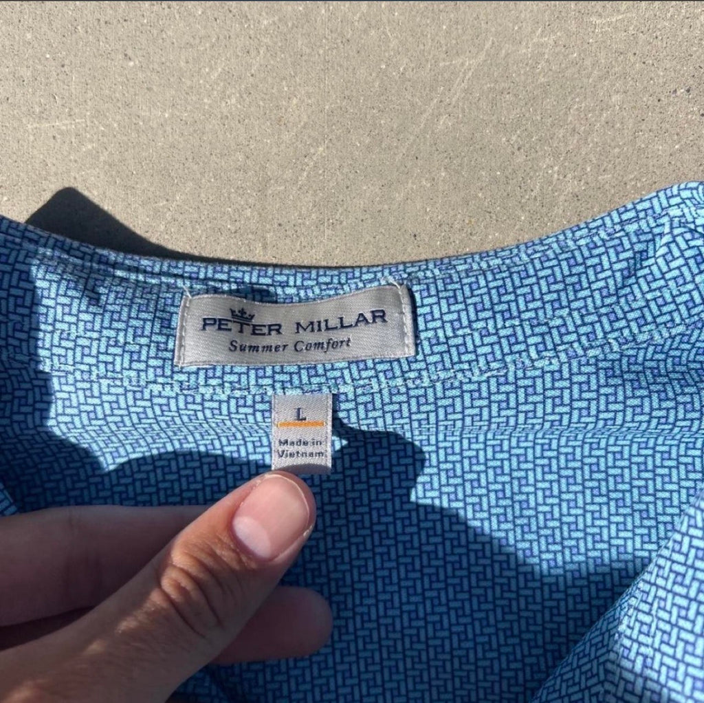 Peter Millar Blue Polo w/White Dots SIZE L